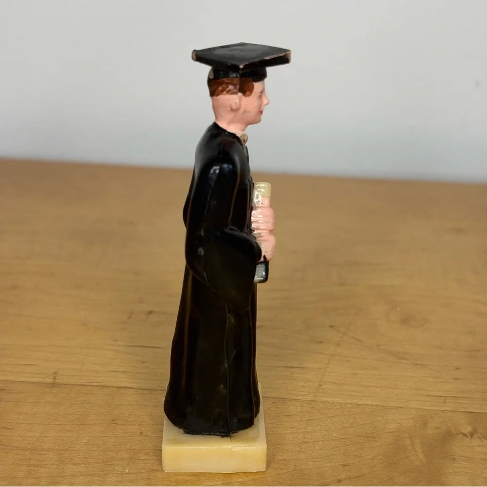 Vintage Plastic Cake Topper Male Graduate 1960s Black Gown And Cap 4